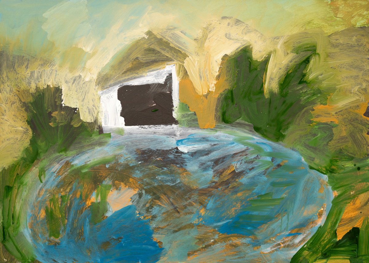 House With Pond By Elizabeth Anne Fox, 33 X 23, Artwork For Sale On Artfinder