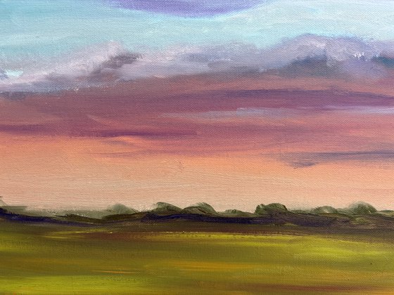 Sunset before storm. Plein air