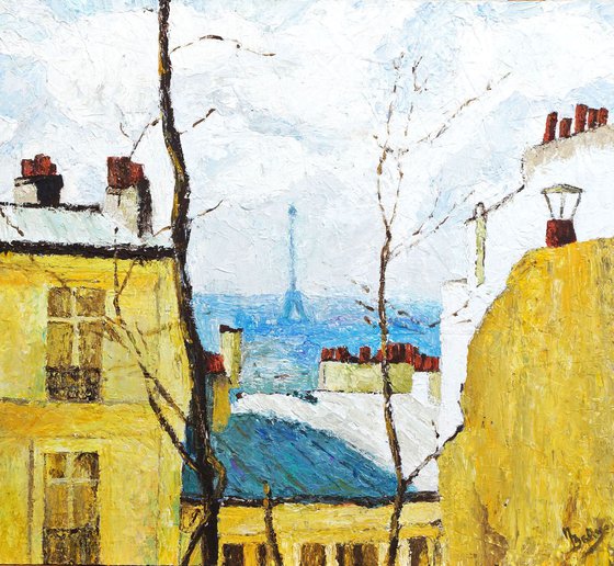 Paris, A View From The Suburbs - Palette Knife Painting - Ready To Hang