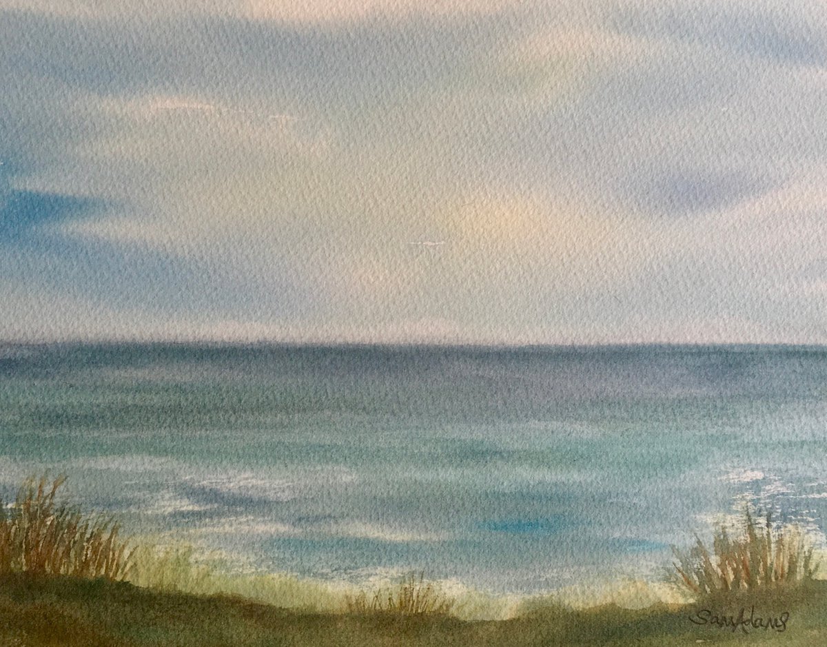 Looking out to sea from Peveril point, Swanage, Dorset by Samantha Adams professional watercolorist