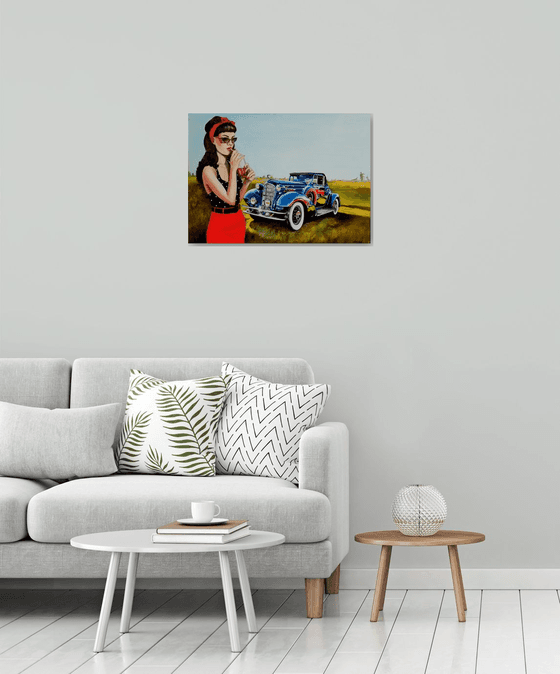 Pin up with vintage car