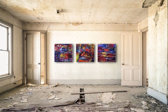 "Deep In Thought" - FREE WORLDWIDE SHIPPING - Original Large PMS Abstract Triptych Oil Paintings On Canvas - 60" x 20"