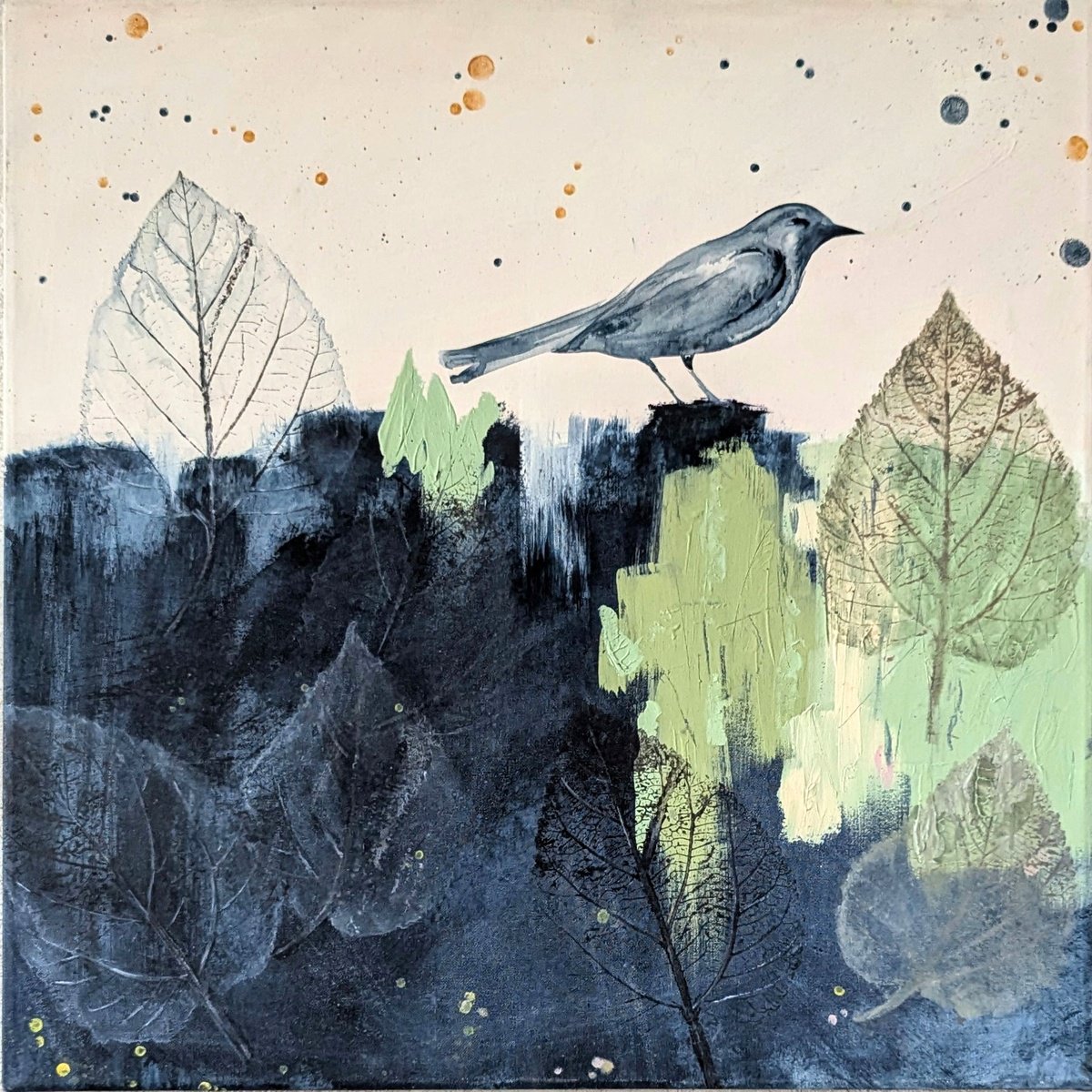 Organic Animal Acrylic Painting By Wowhawk, 20 X 20", Blue Serenity, Original Artwork