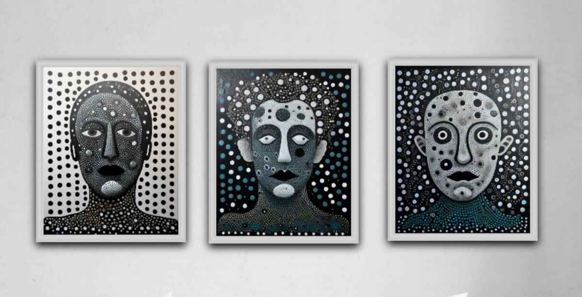 Portrait Acrylic Painting By Sanja Jancic, 47 X 20", Triptych: Three Portraits, Original Artwork
