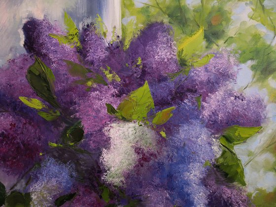 Lilac bouquet in a vase still life