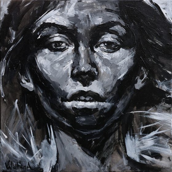 Black and white Original female portrait painting