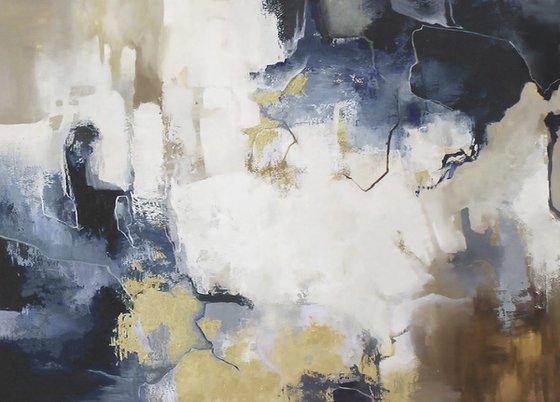 "Blue Flash" Navy blue white abstract art