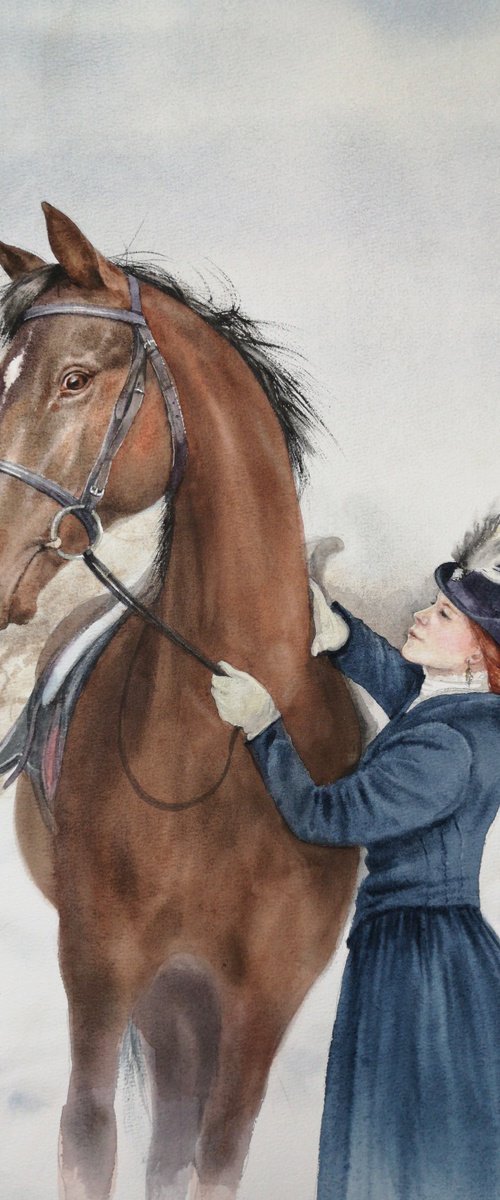 Beautiful Horsewoman by Olga Beliaeva Watercolour