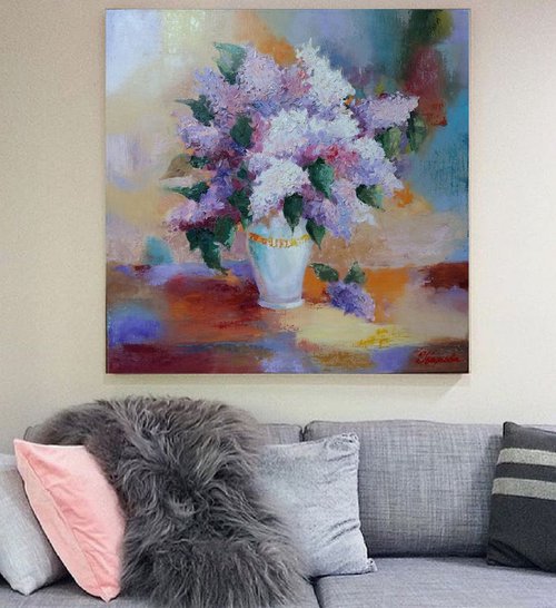 Lilac, 60x60 cm, original artwork, FREE SHIPPING by Larissa Uvarova