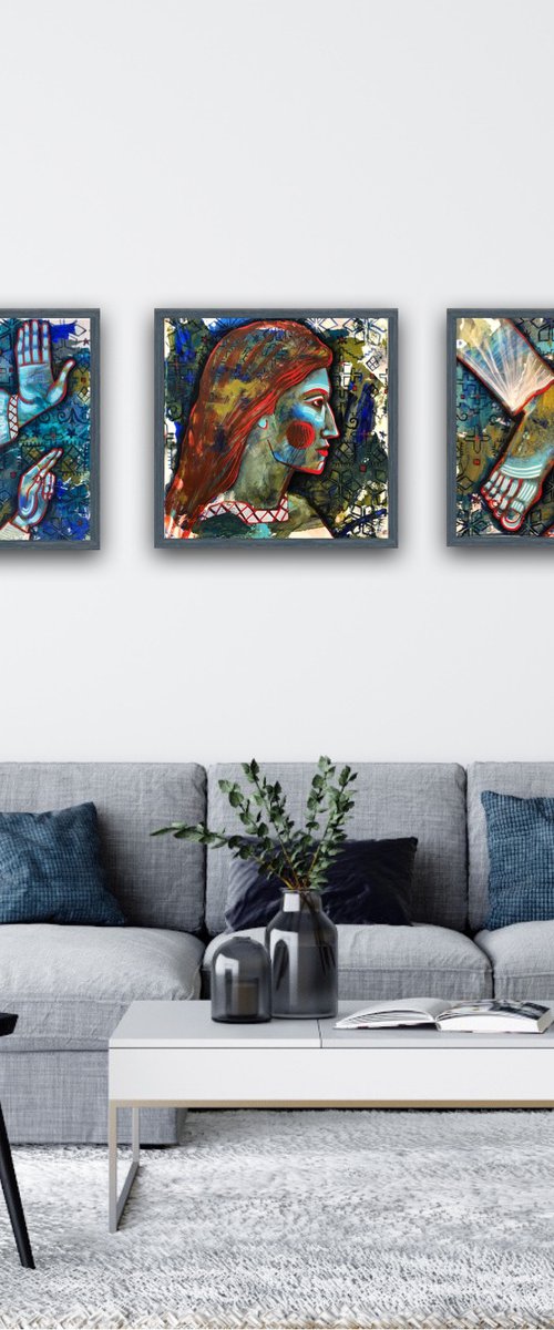 “Personal boundaries” contemporary  triptych by Yuliia Chaika