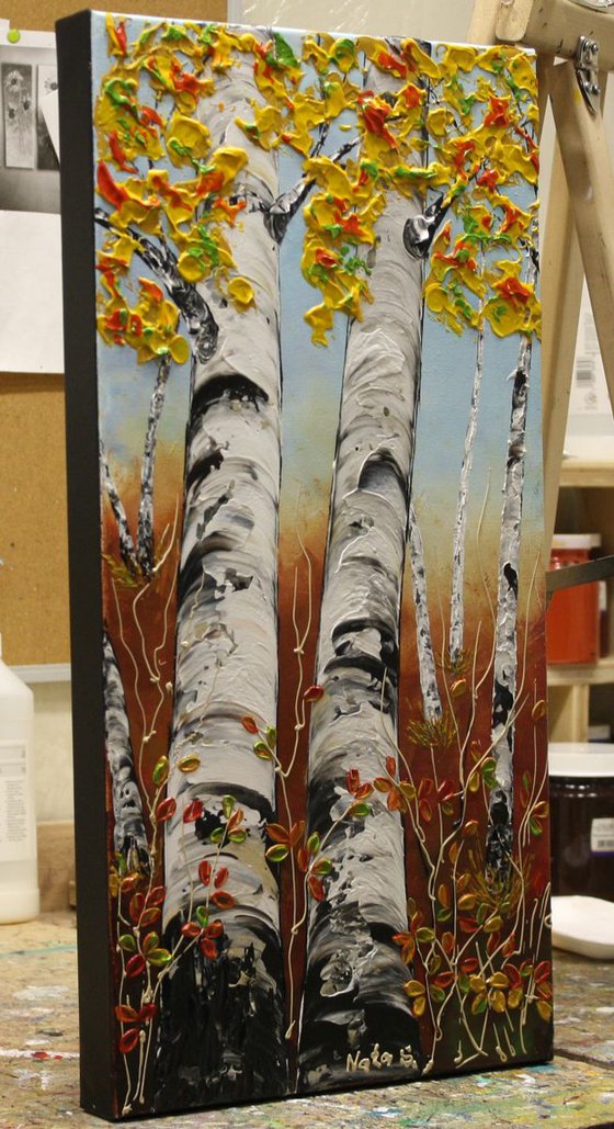 "Aspen Trees"  Impasto Painting 24"x 12"