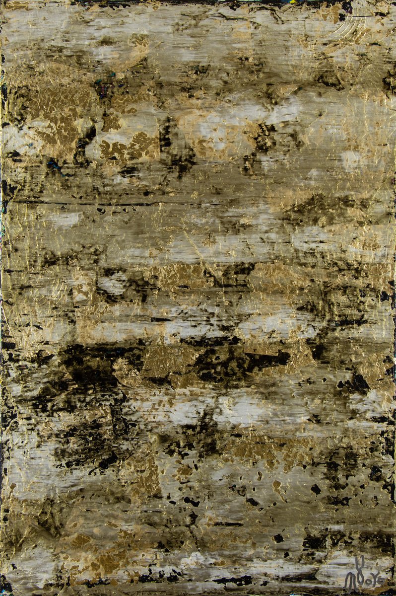 Abstract Acrylic Painting By Nestor Toro, 24 X 36", Splendid Gold Landscape, Original Artwork