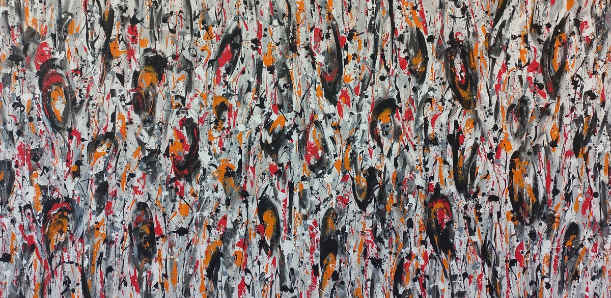 Abstract Acrylic Painting By Max Yaskin, 84 X 44", Wild Flowers 5 By M.y., Original Artwork