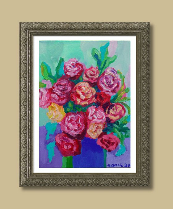 Roses in a blue vase