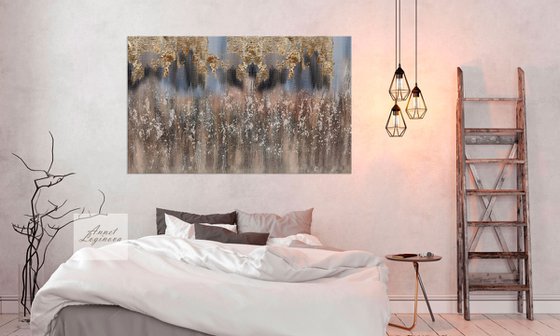 Extra large Abstract painting, Gold Leaf wall art