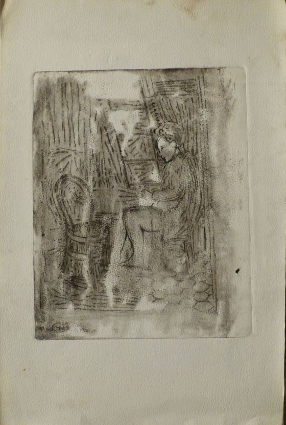 Agatha in the kitchen 2, engraving from copper plate 26x39 cm