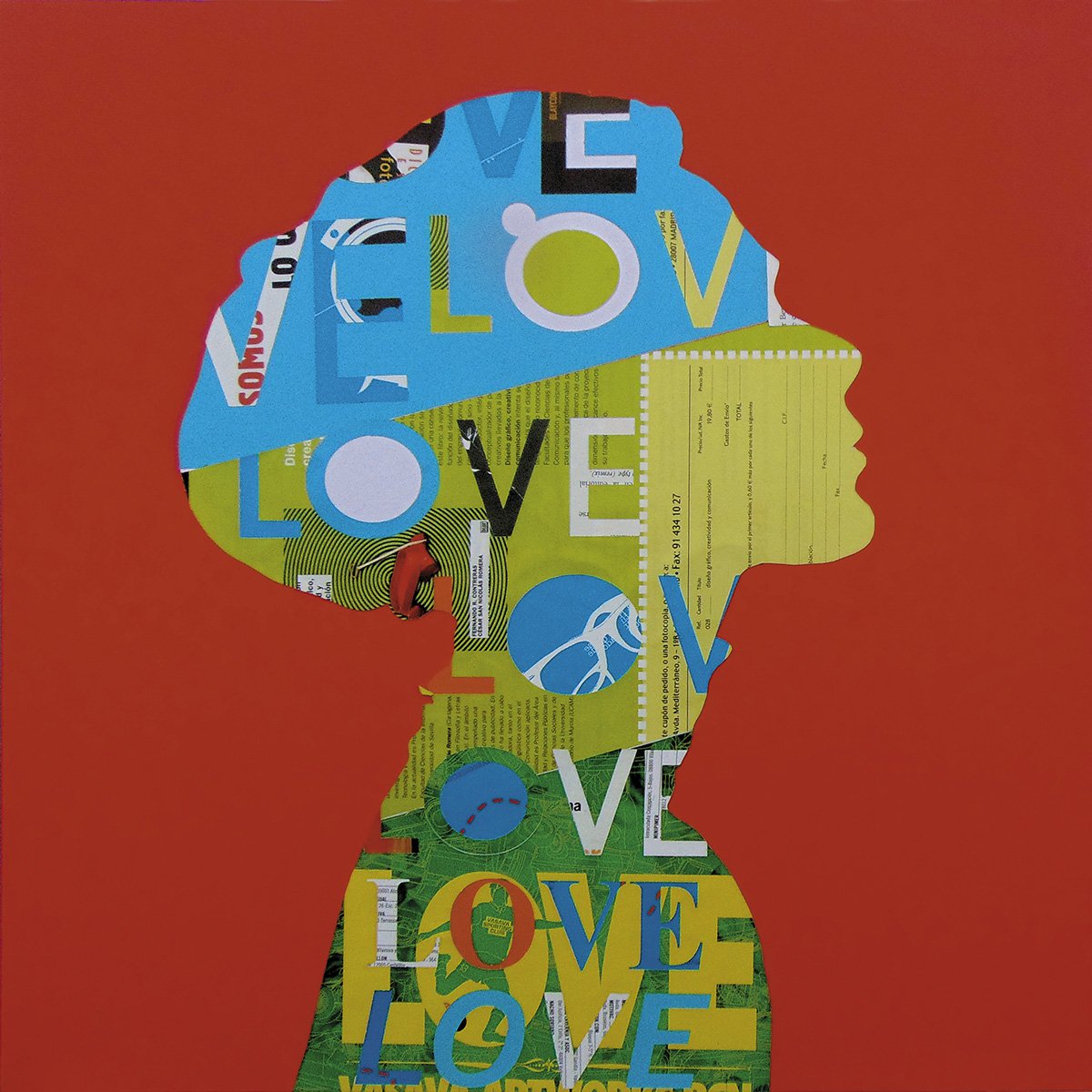 Urban And Pop Portrait Collage By Manel Villalonga, 18 X 18", 34 Love, Original Artwork