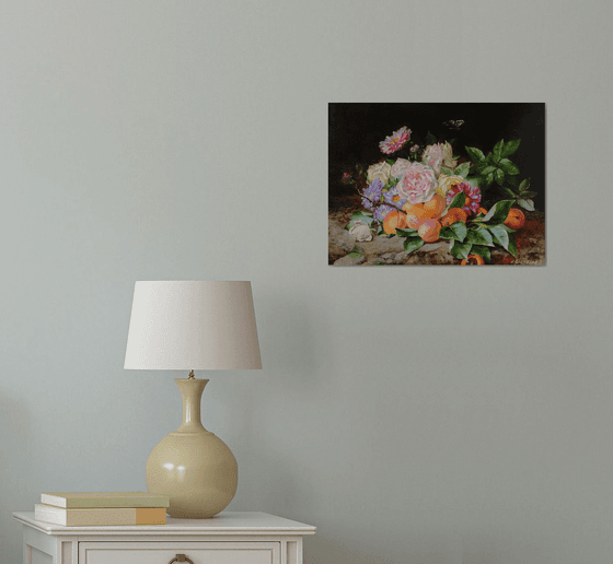 Roses, Asters and Apricots. Still life floral