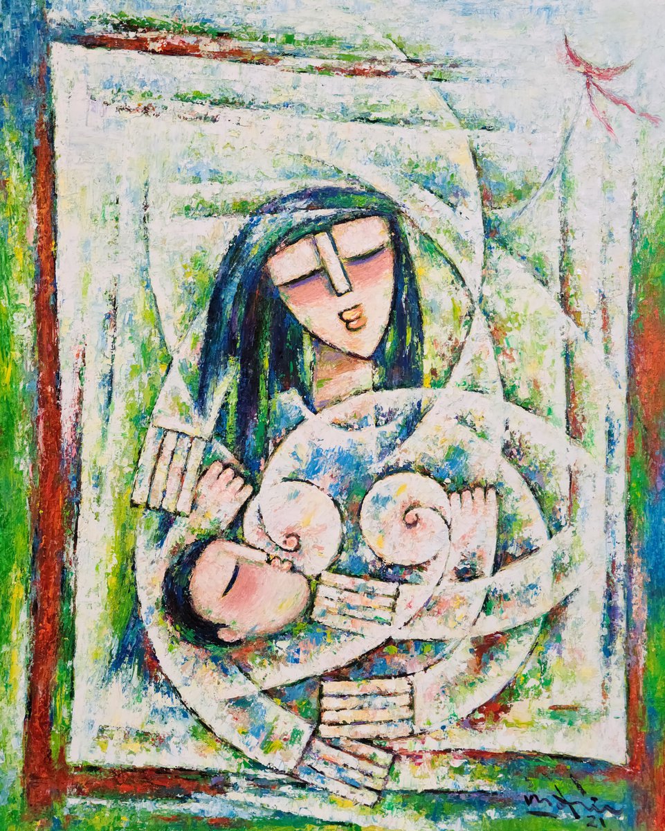 Impressionistic Portrait Oil Painting By Duc Tran, 24 X 30, Breast Milk, Original Artwork