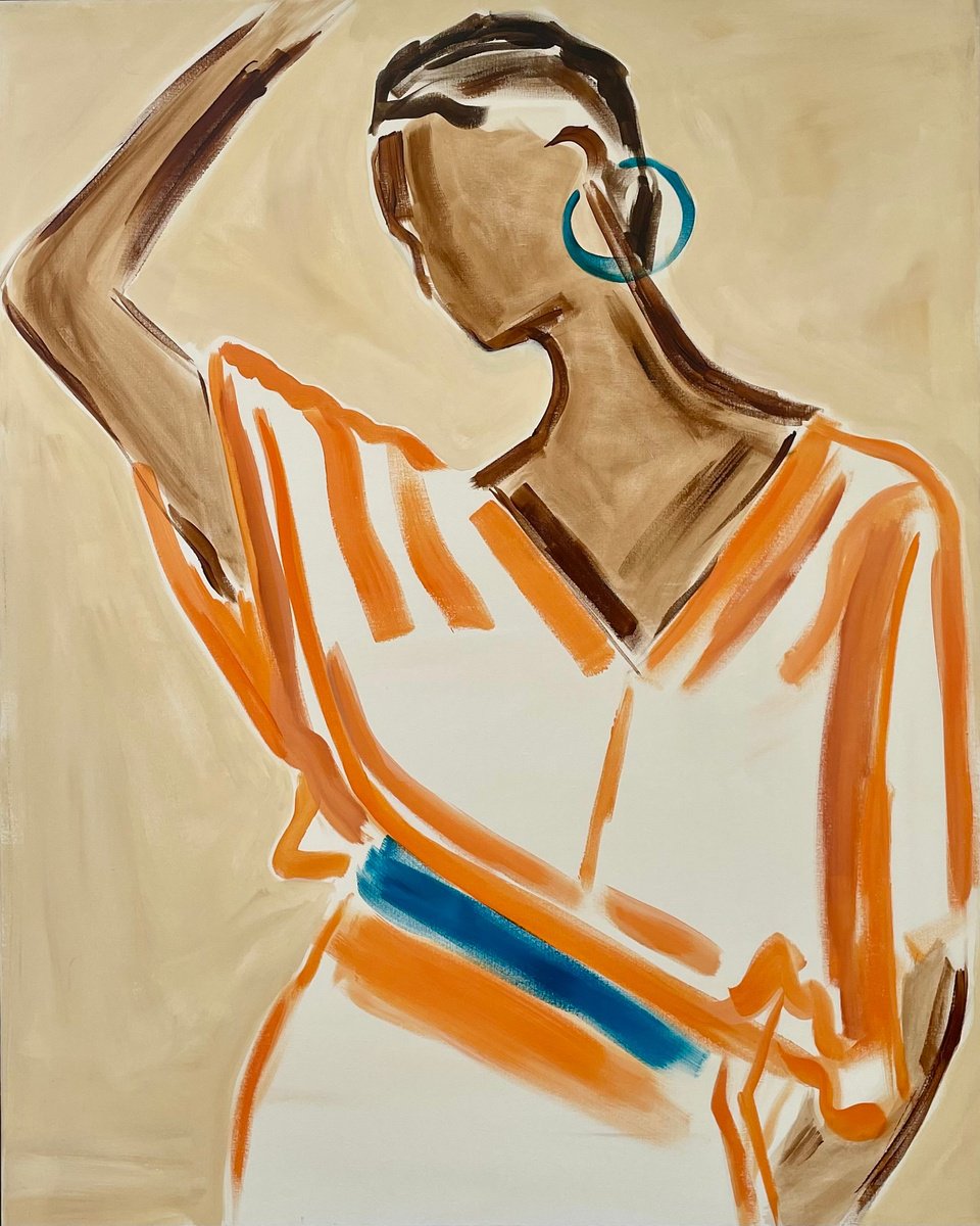 Expressive Portrait Acrylic Painting By Elise Mendelle, 26 X 31, Authenticity, Original Artwork