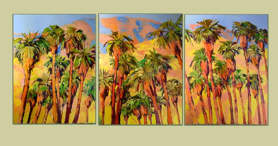 Desert Palm Trees, Three large Canvas artworks, triptych