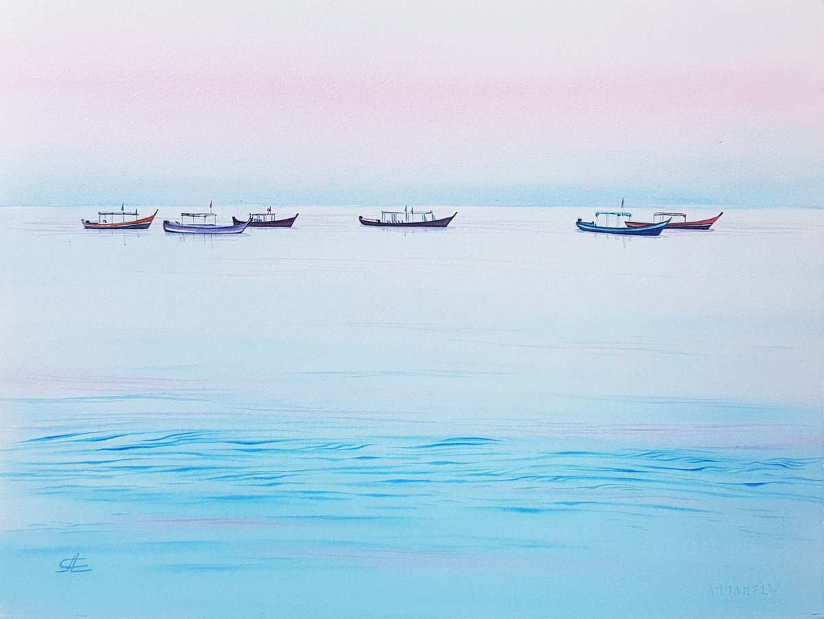 Seascape with boats #02 by Svetlana Lileeva