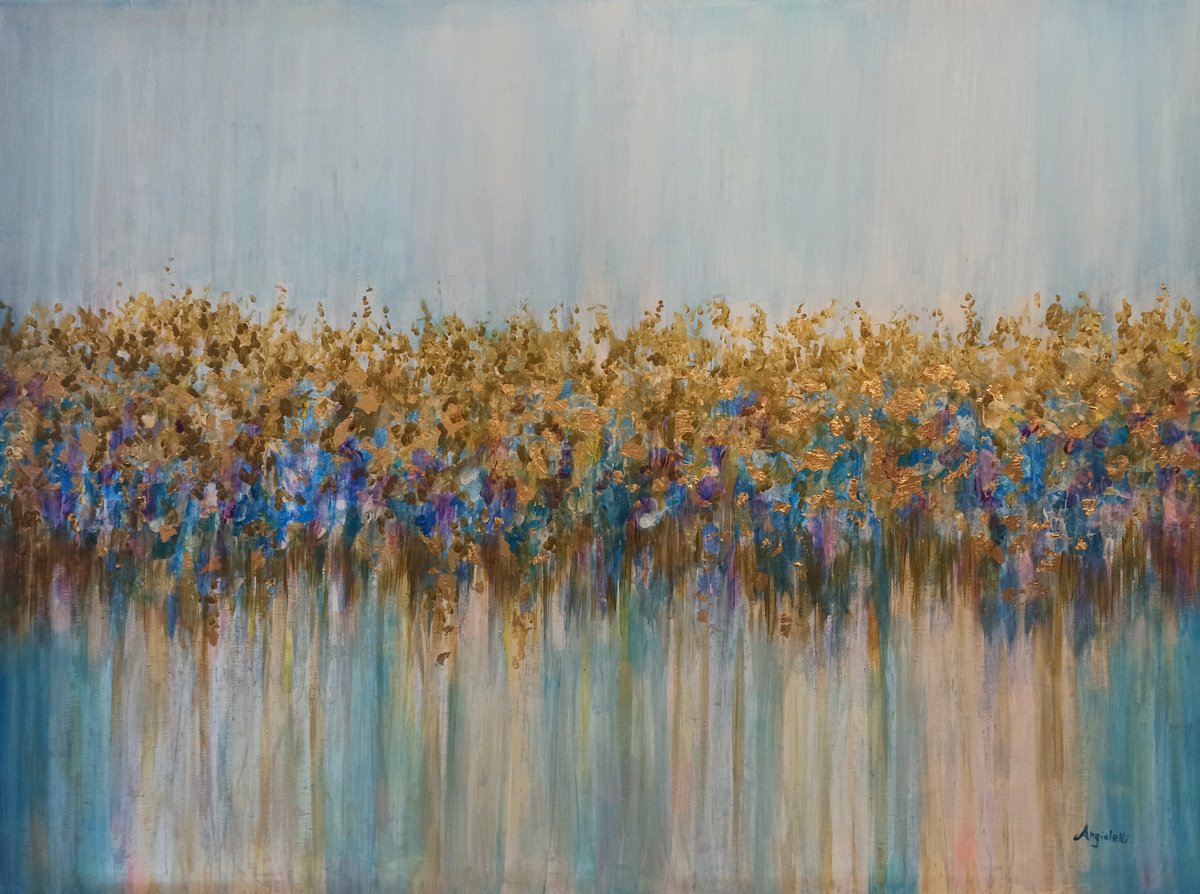 Abstract Acrylic Painting By Anna Rita Angiolelli, 31 X 24, Golden Abstract, Original Artwork