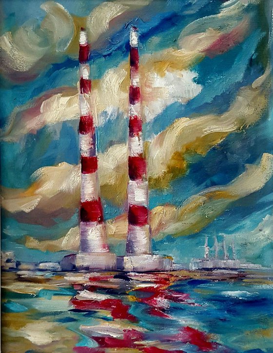 Poolbeg Chimneys,Sandymount, an Irish seascape