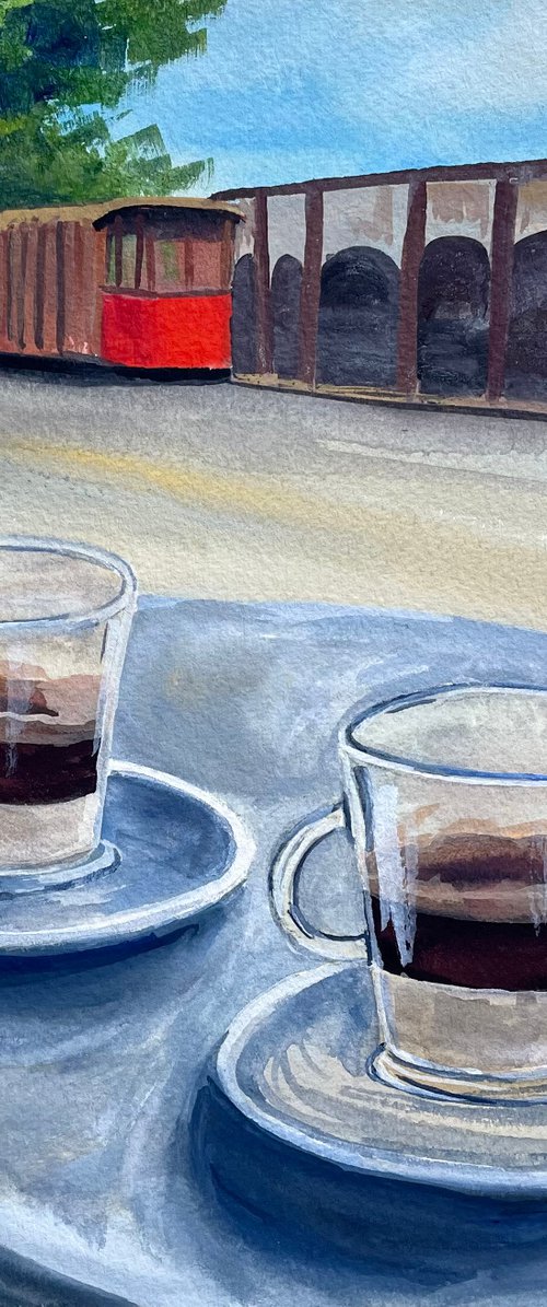 Coffee Original Gouache Painting, Spain Illustration, Europe Wall Art, Travel Gift by Kate Grishakova