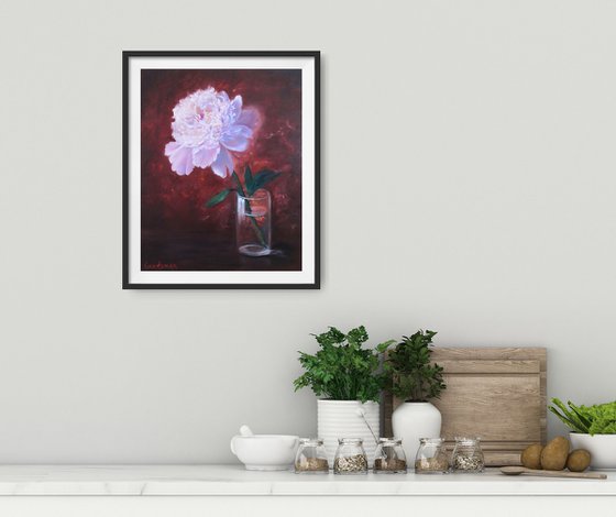 Pink Peony in a glass still life