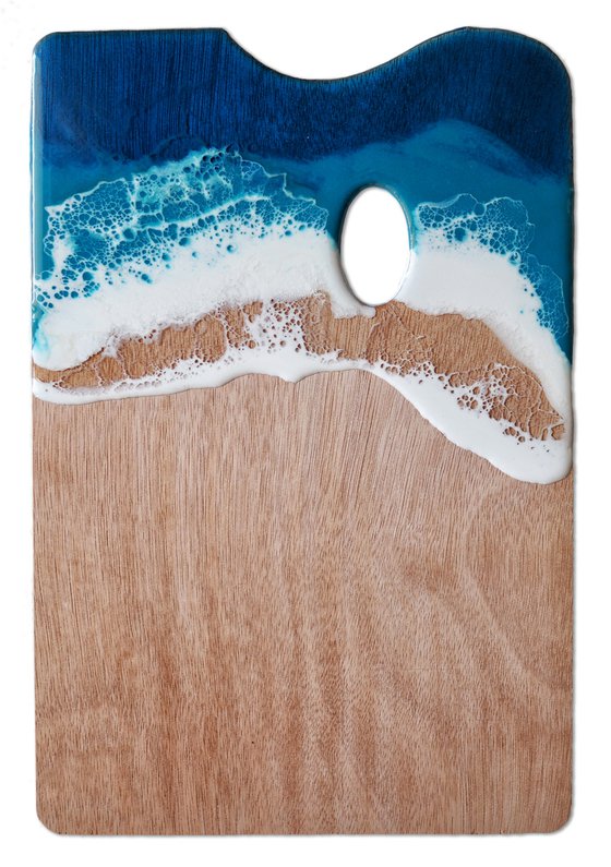 Rectangular artist palette with sea #1 - original resin artwork on wood artist tool