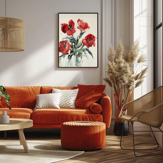 Red Poppy Textured Impasto