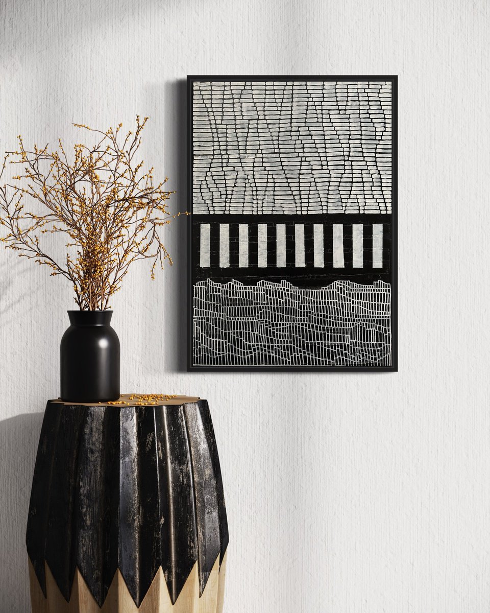 Geometric Abstract Acrylic Painting By Samantha Malone, 20 X 28", Barrier, Original Artwork