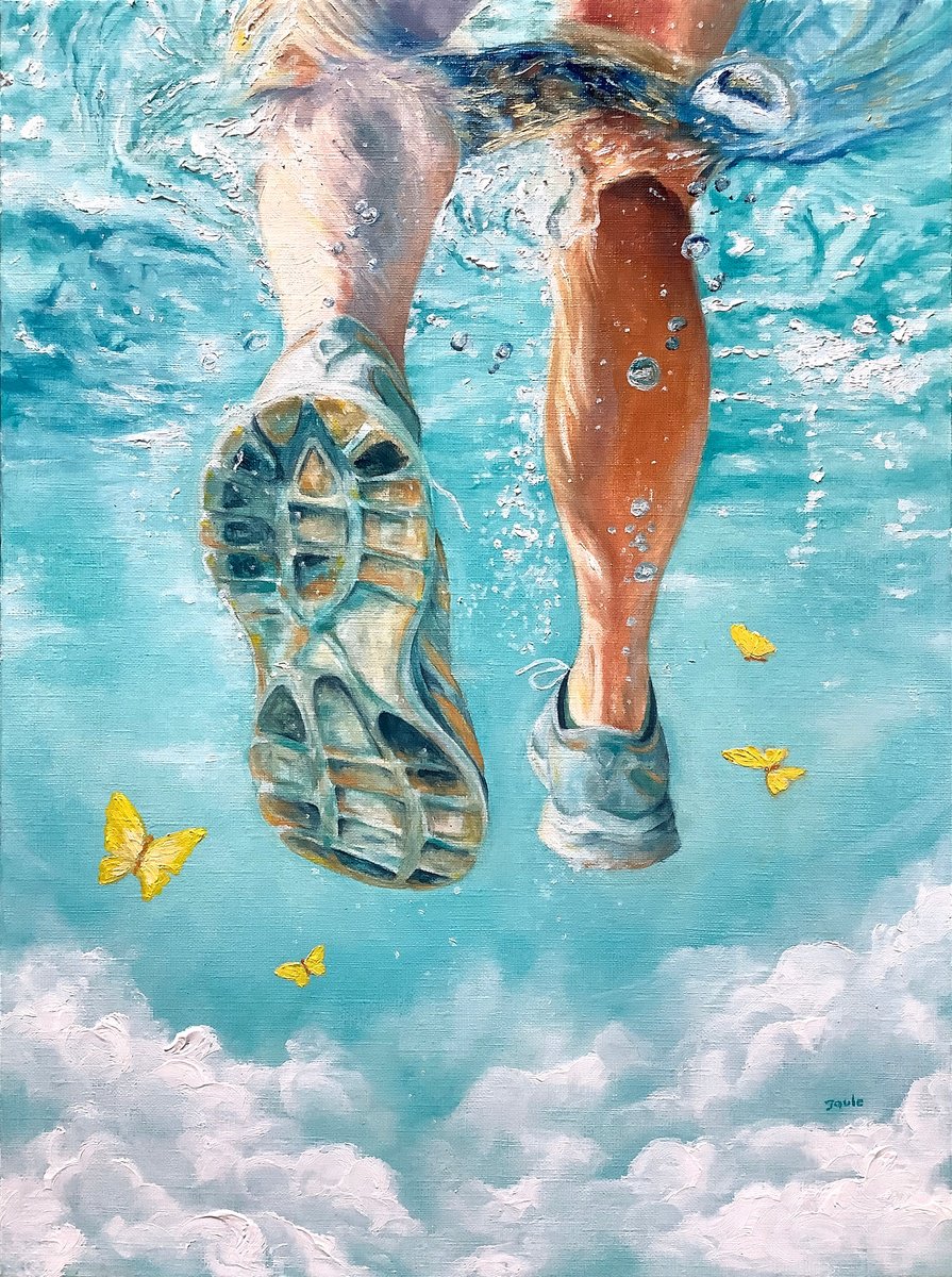 Surrealistic Portrait Oil Painting By Joule Kim, 12 X 16", Surreal Steps, Original Artwork