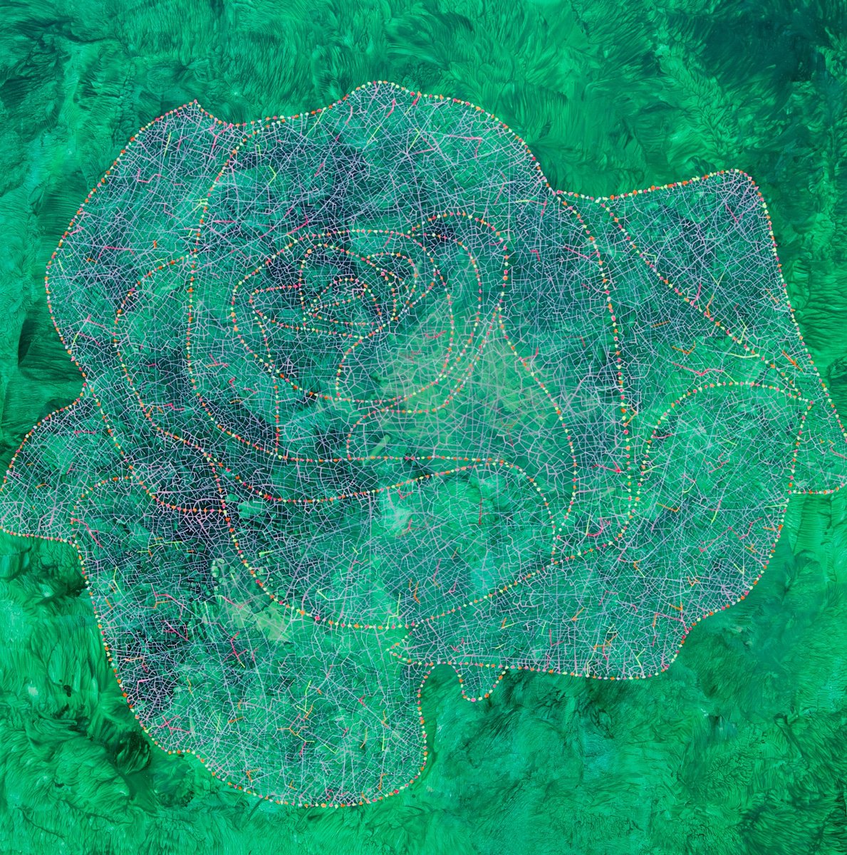 Abstract Acrylic Painting By Tingqun Zhang, 48 X 48", Flower, Original Artwork