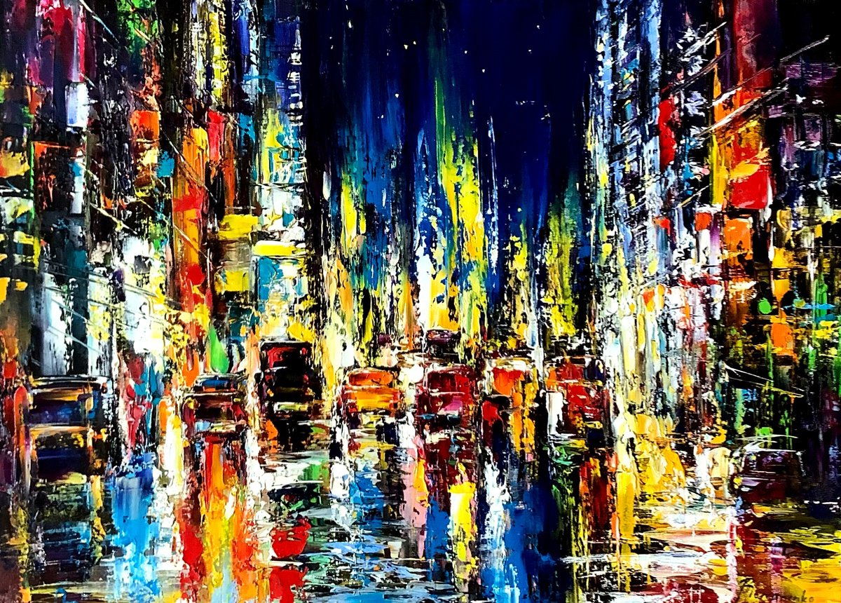 Evening City Lights By Olena Romanenko, 22 X 16, Artwork For Sale On Artfinder