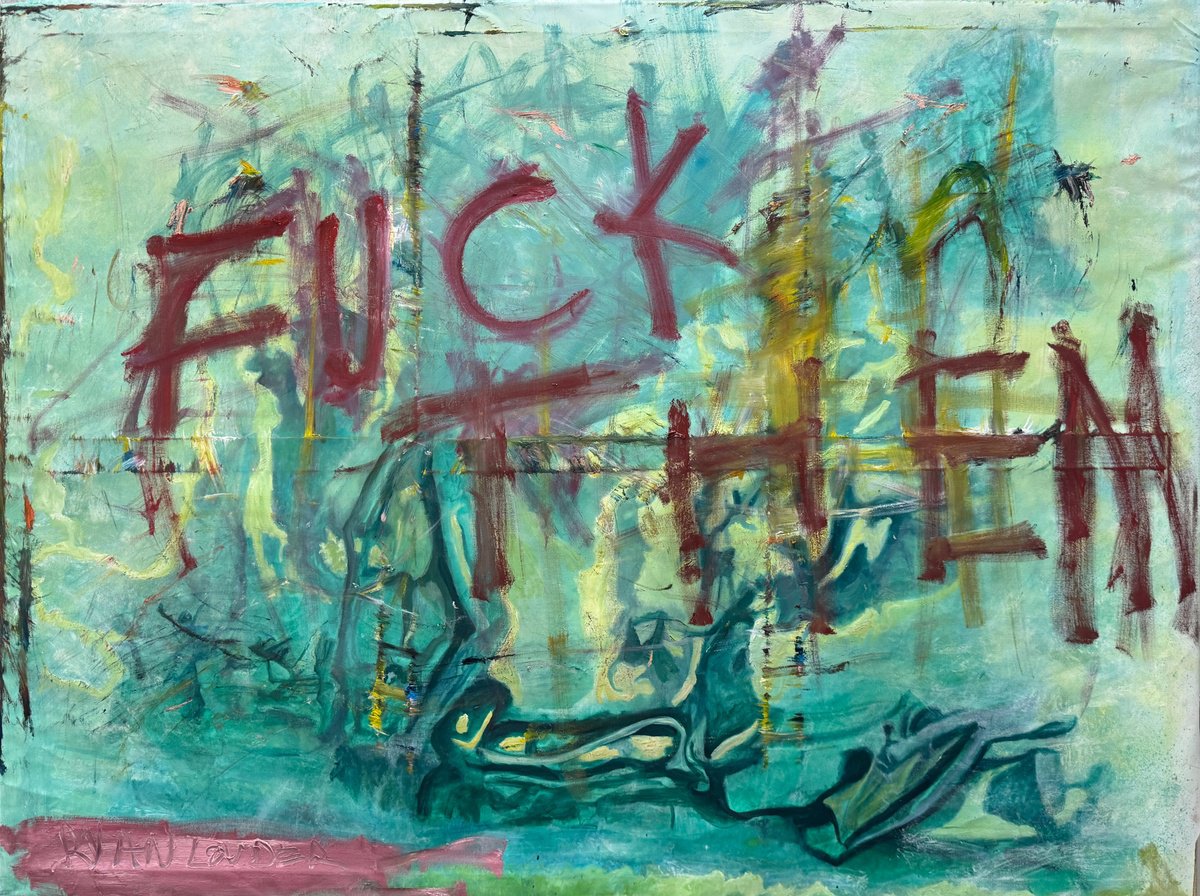 Expressive Abstract Oil Painting By Ryan Louder, 47 X 35", Them!, Original Artwork