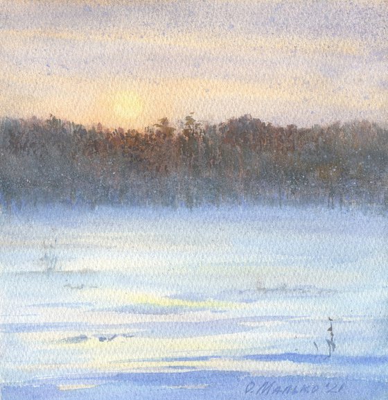 Snowland. Winter silence / Watercolor snowscape. Original picture on paper