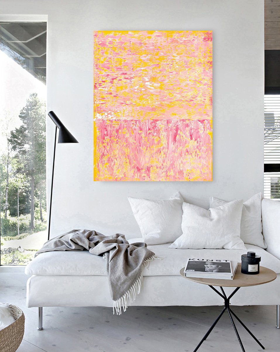 Abstract Oil Painting By Nataliia Sydorova, 37 X 47", Rose Sky, Original Artwork