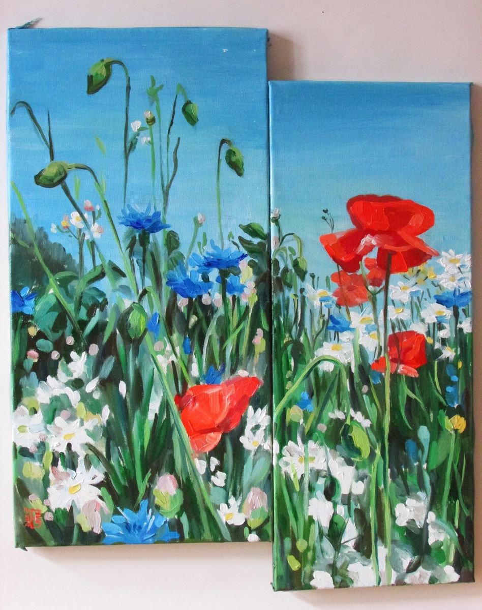 Poppies and cornflowers (multi-panelled work) by Kateryna Bortsova