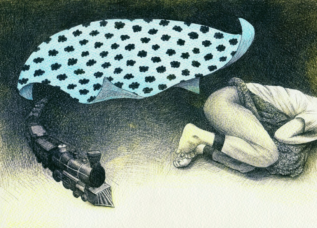 Portrait Ink Drawing By Andromachi Giannopoulou, 9 X 6, Passing Train, Original Artwork