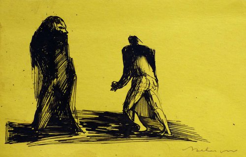 Small sketch on yellow paper, 20x12 cm ES7 by Frederic Belaubre