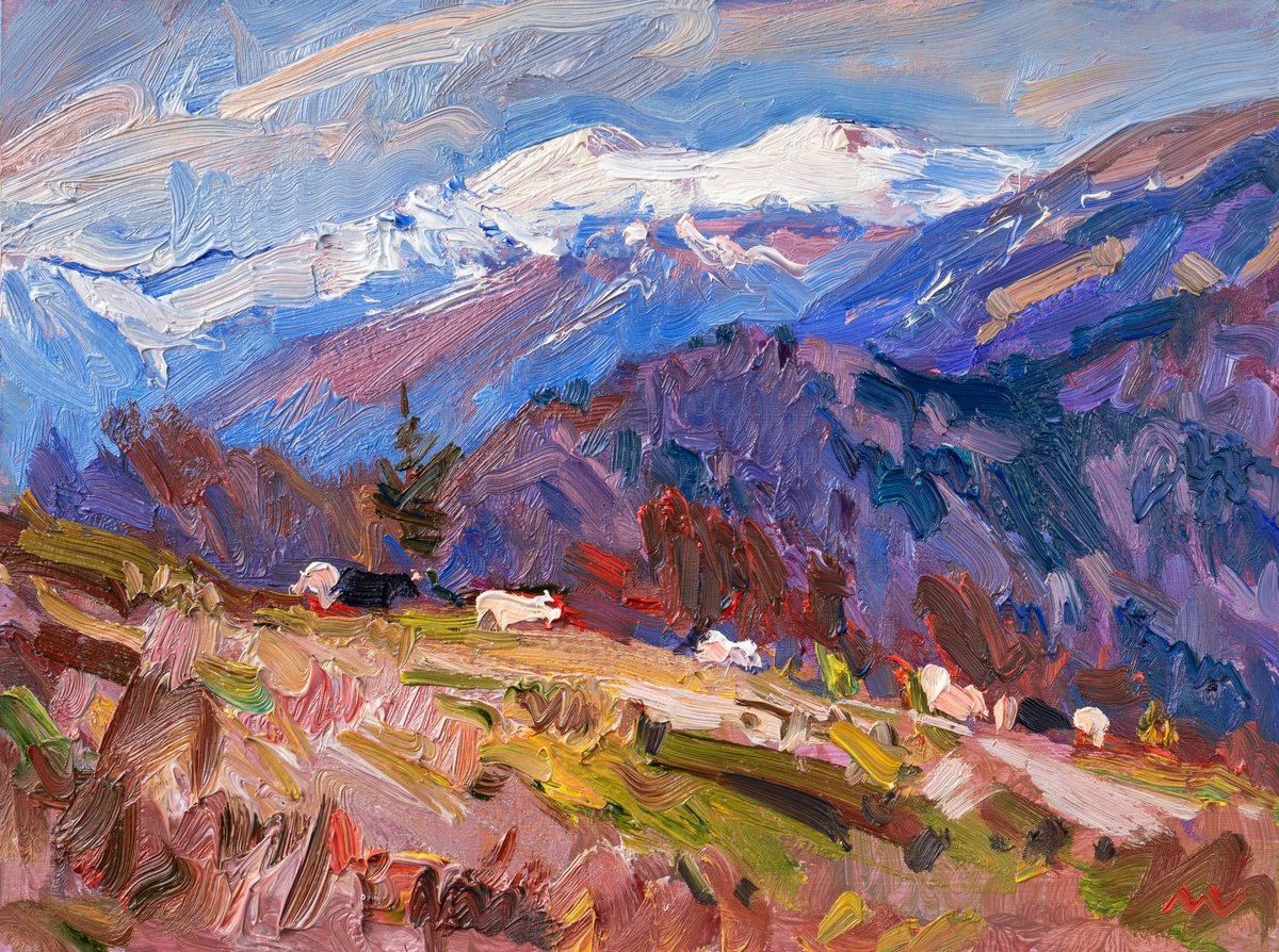 Expressive Landscape Oil Painting By Vasyl Moldavchuk, 12 X 9", Sheep 3, Original Artwork