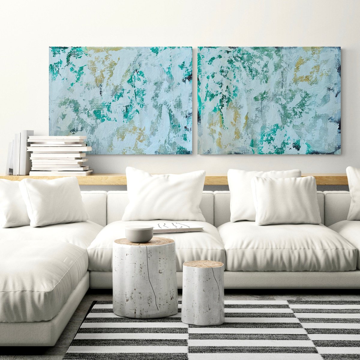 Abstract Acrylic Painting By Anita Kaufmann, 63 X 24, Beyond The Sea No. 3721, Original Artwork
