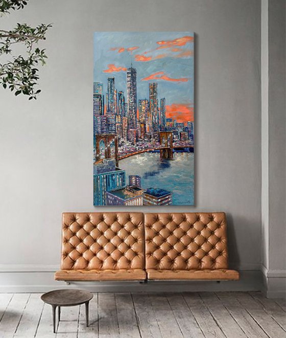 "Evening in New York" oil painting, cityscape, XXL