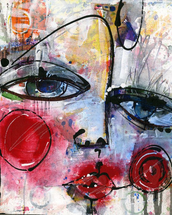 Funky Face Whimsy 13 - Mixed Media Art by Kathy Morton Stanion