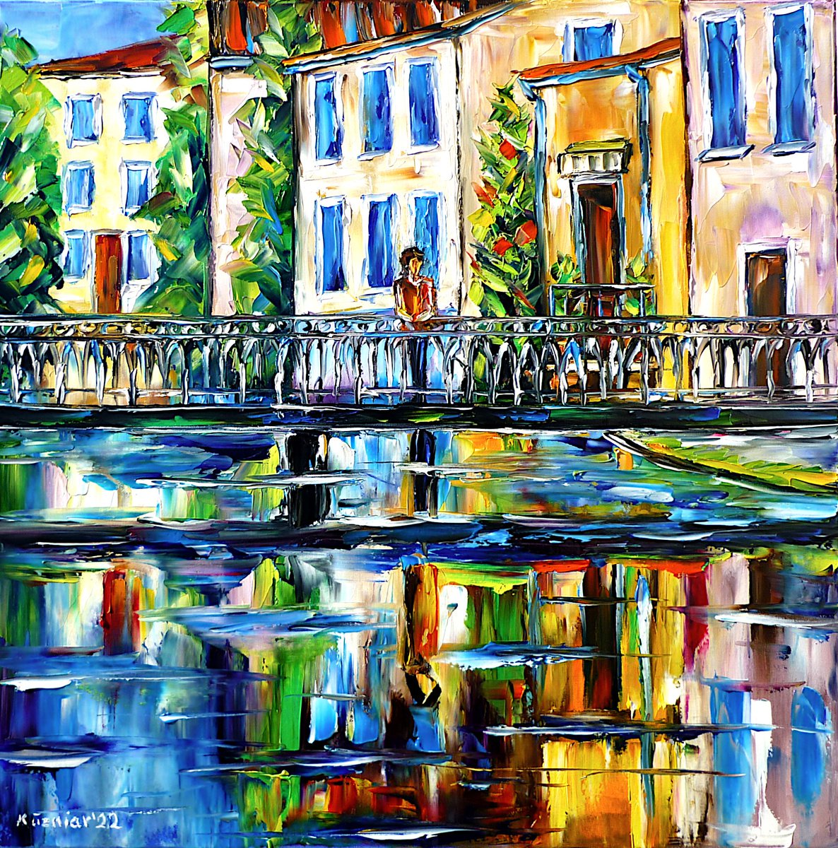 Expressive Cityscapes Oil Painting By Mirek Kuzniar, 20 X 20", Village In Provence, Original Artwork
