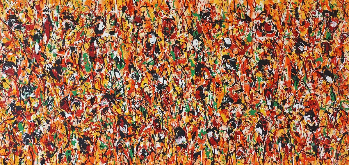 Abstract Acrylic Painting By Max Yaskin, 84 X 41", Jungle Flowers 5 By M.y., Original Artwork