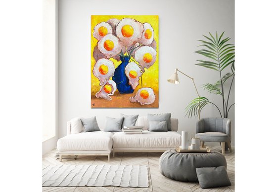 Egg Flowers in blue vase