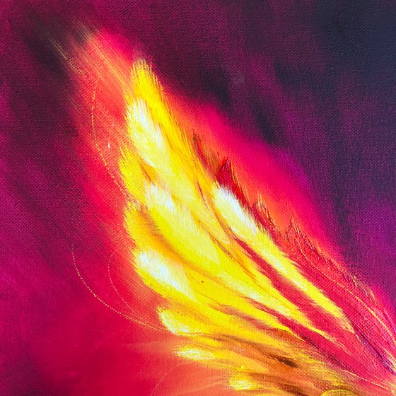 THE ENERGY OF THE FLAME - Firebird fabulous. Fantastic phoenix. Abstract firebird. Faming phoenix. Fire bird. Big wings. Gold feathers. Magic. Flight. Shine. Ash.